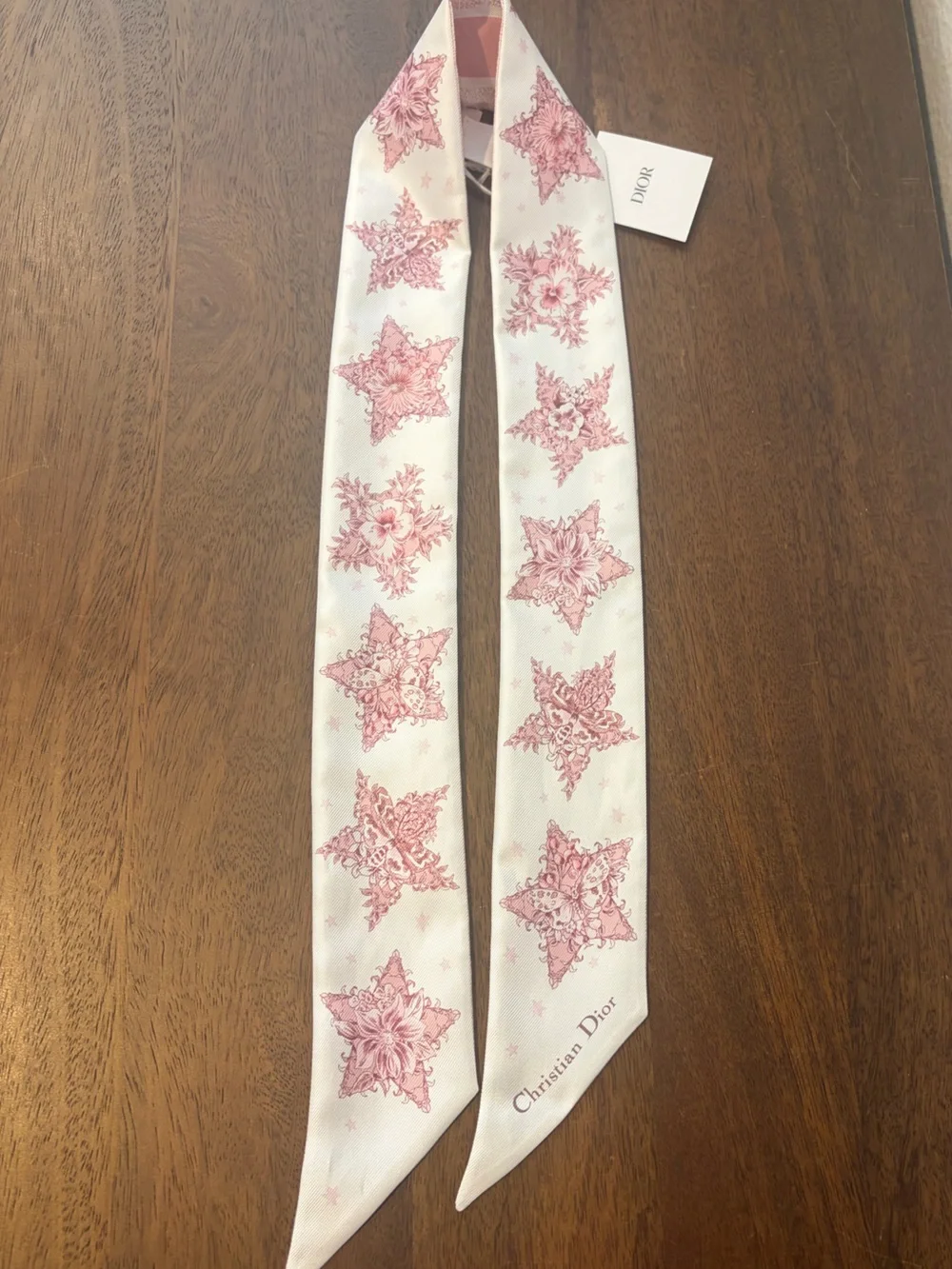 CHRISTIAN DIOR NWT Lucky Star Silk Mitzah Scarf Twilly Twill Pink White